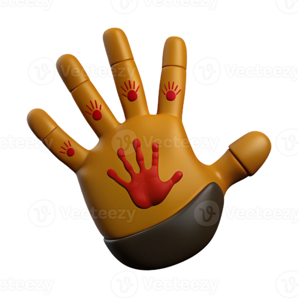 3D Cartoon Hand with Red Palm Print and Sun Symbols png