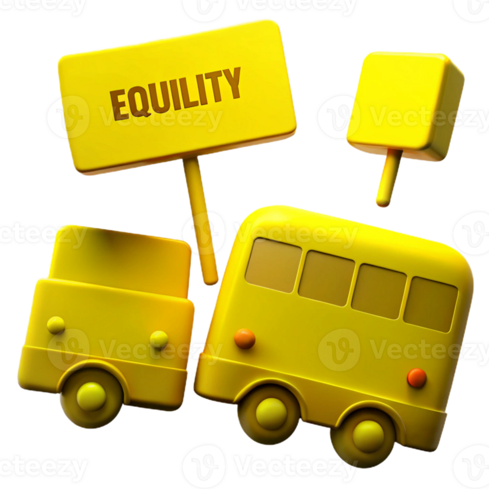 Equality Concept with Yellow Toy Vehicles and Sign png