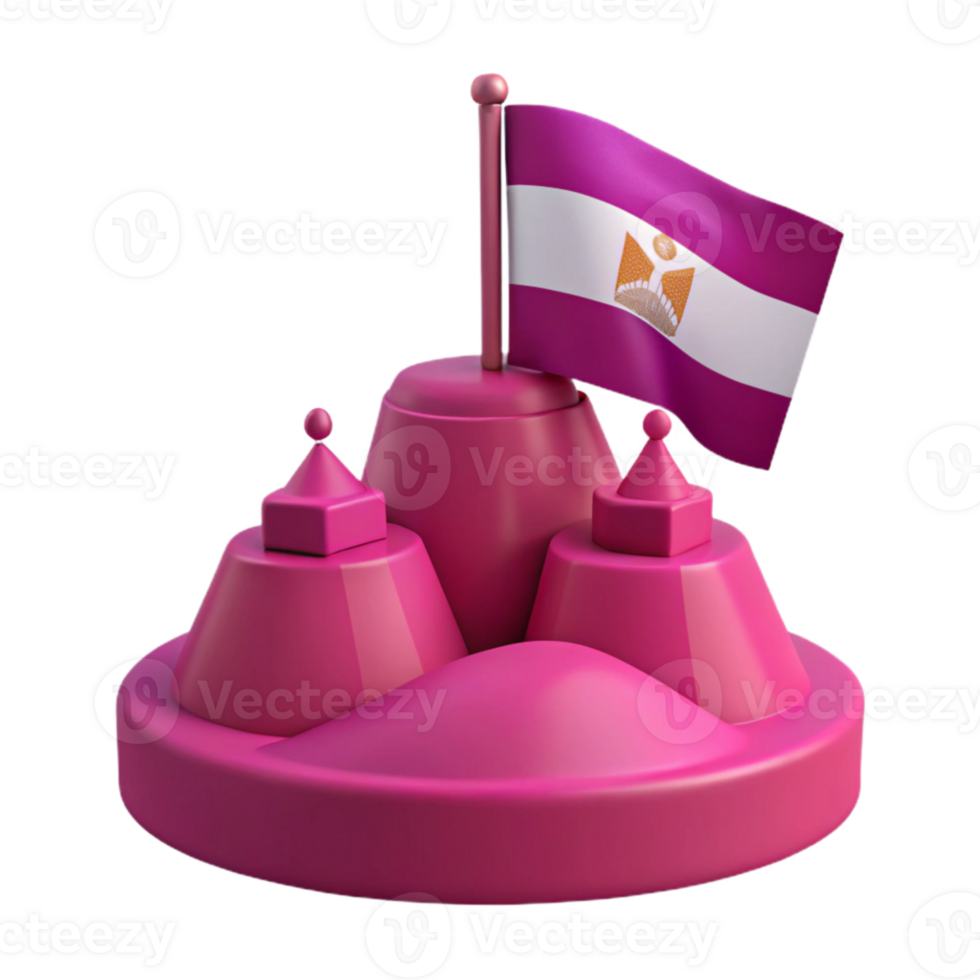 3D Pink Island with Flag png