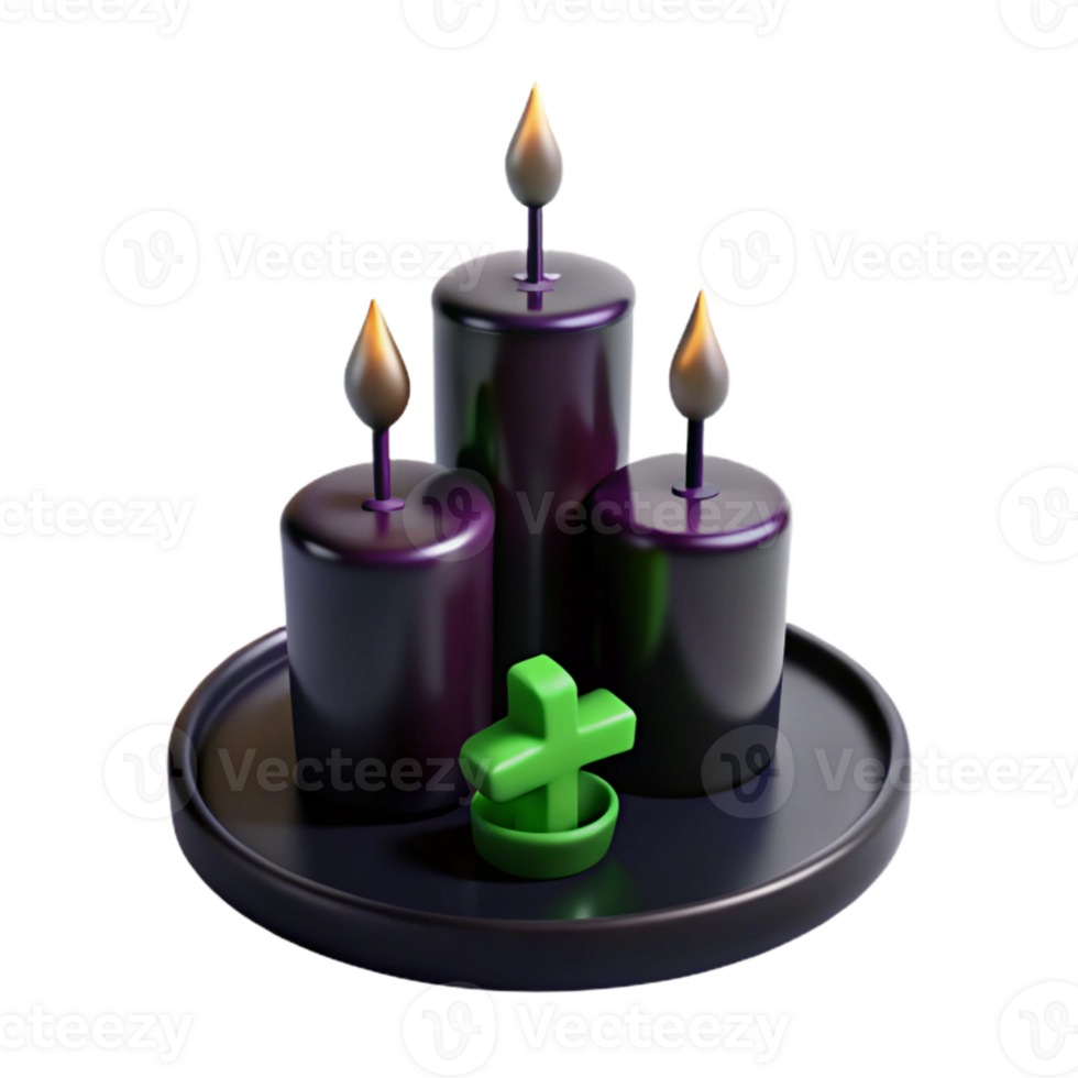 3D Render of Candles on a Tray with a Green Cross png