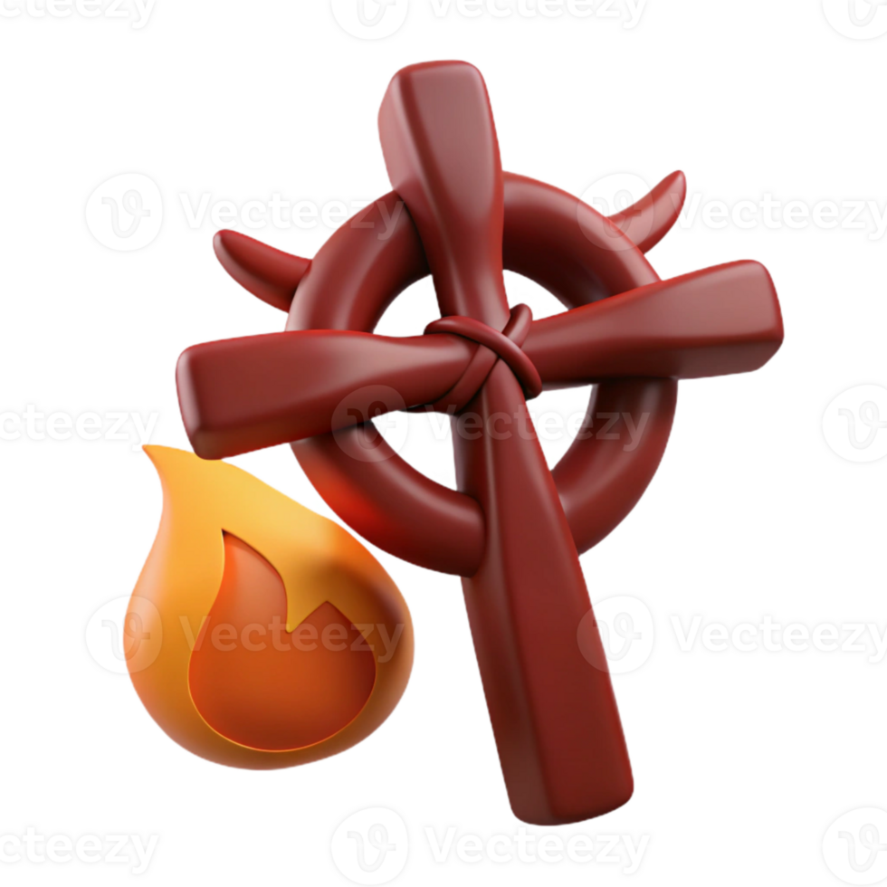3D Render of a Cross with a Flame png