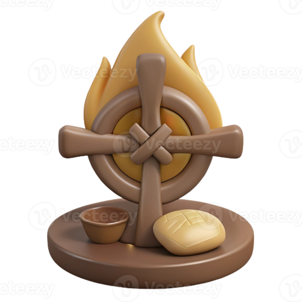 3D Render of a Cross with a Flame and Bread png