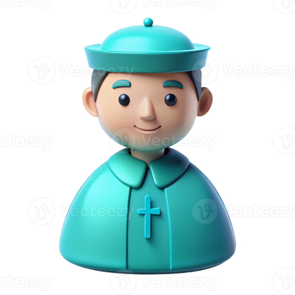 3D Cartoon Illustration of a Religious Figure Wearing a Blue Robe with a Cross png