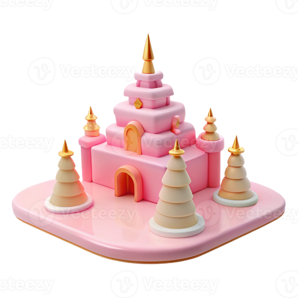 Pink Castle with Golden Accents and Surrounding Trees png