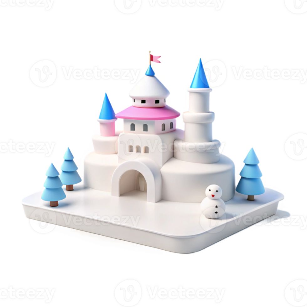 Winter Wonderland Castle with Snowman and Trees png