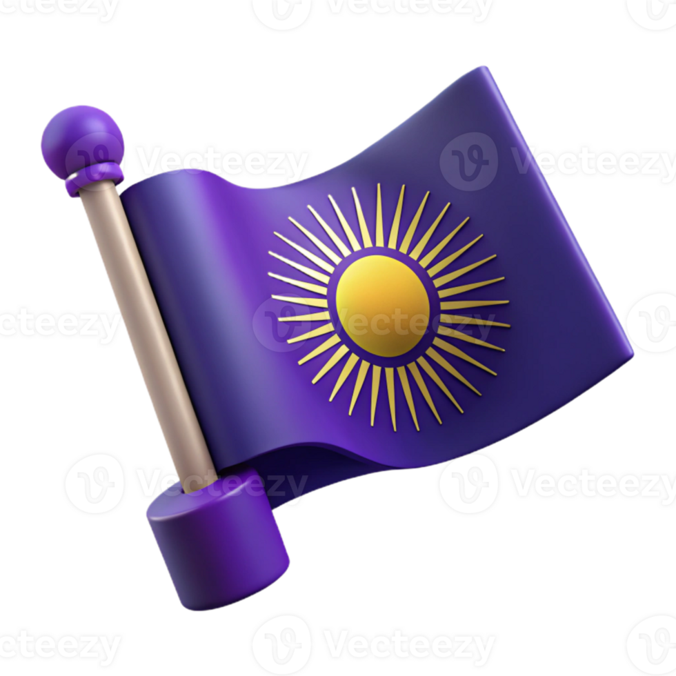 3D Render of a Purple Flag with a Yellow Sun png