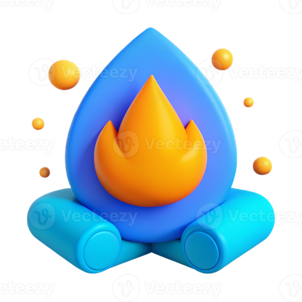 3D Campfire Icon with Orange Flames and Blue Logs png