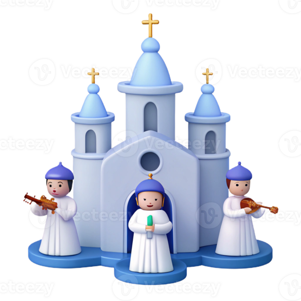 3D Render of People Singing in Front of a Church png
