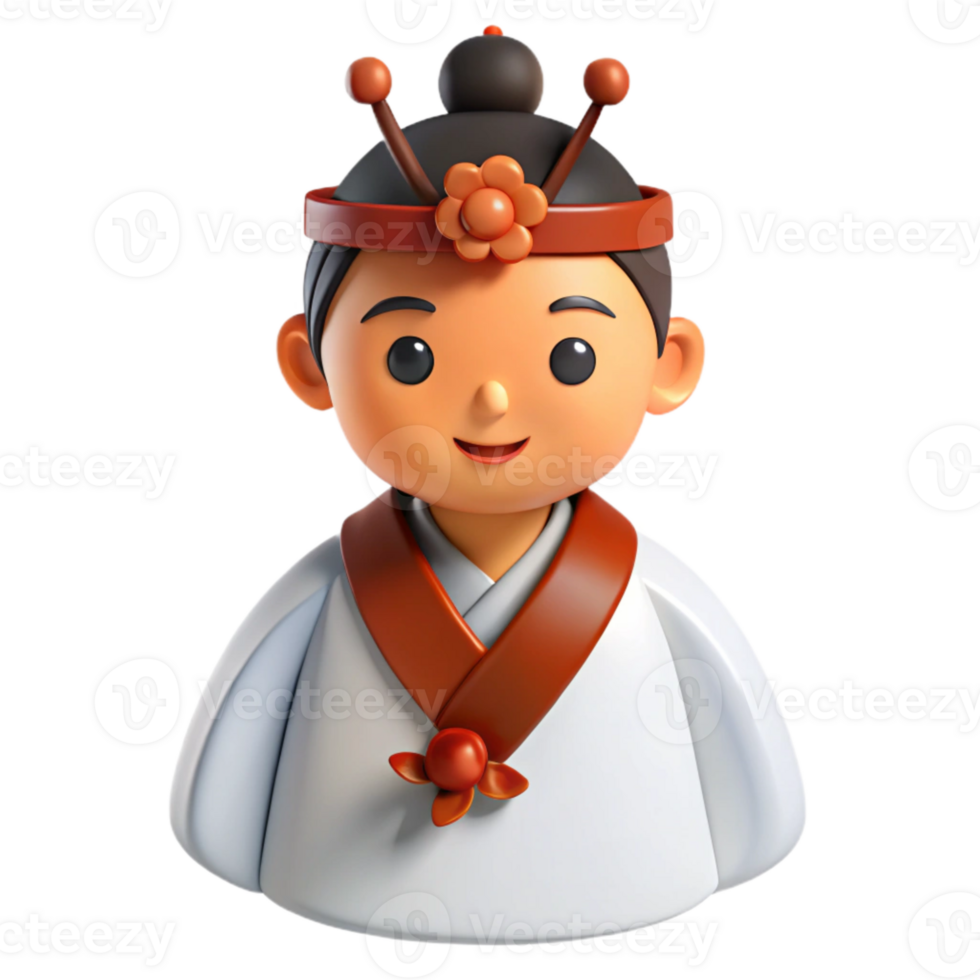 Smiling Cartoon Character in Traditional Asian Clothing png