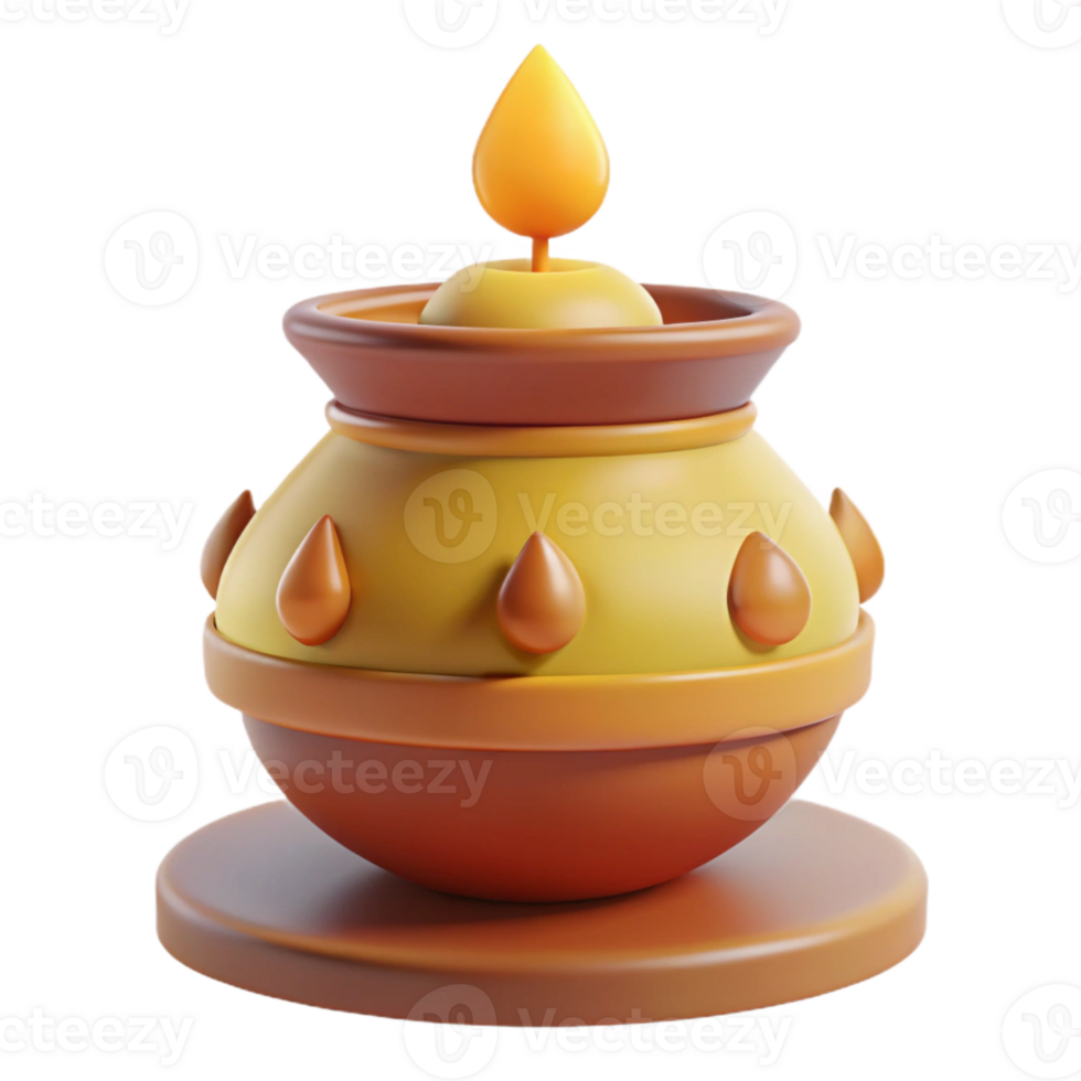 3D Rendered Clay Pot with Flame png