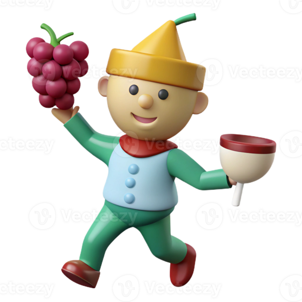 3d dessin animé personnage en portant les raisins et une tasse png