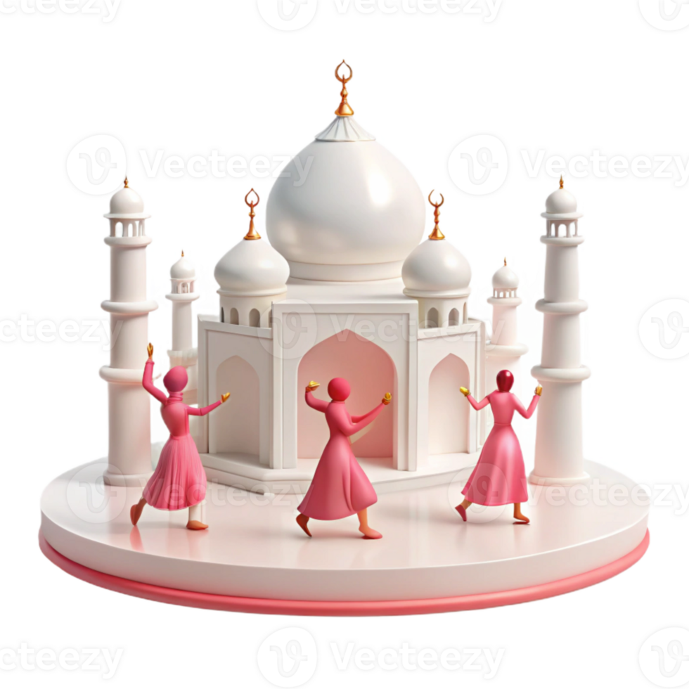 3d render do uma mesquita com pessoas dentro frente png