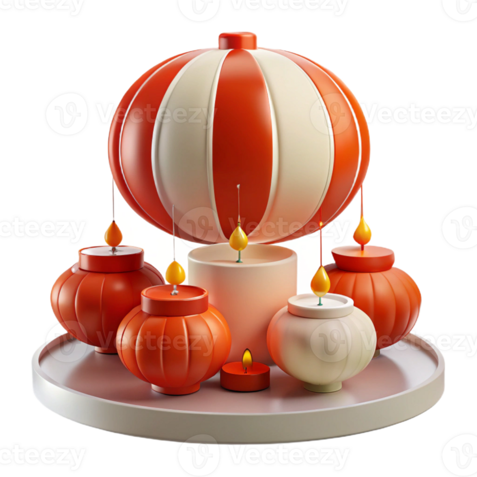 Orange and White Candles on a Tray with a Large Round Object png