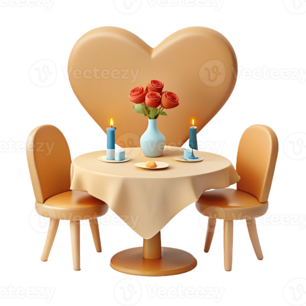 Romantic Dinner Table Setting with Heart-Shaped Backdrop png