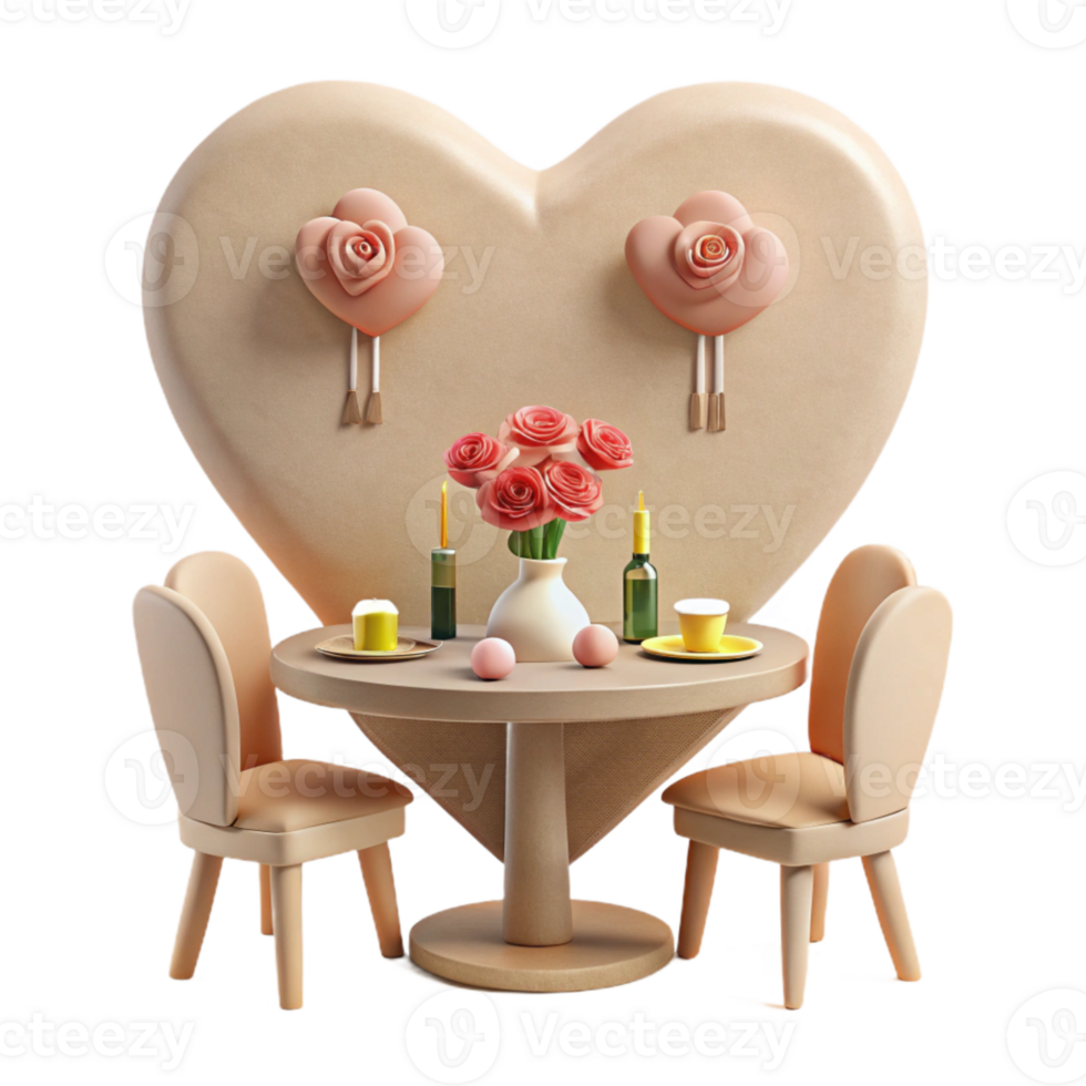 Romantic Dinner for Two with Heart-Shaped Wall and Roses png