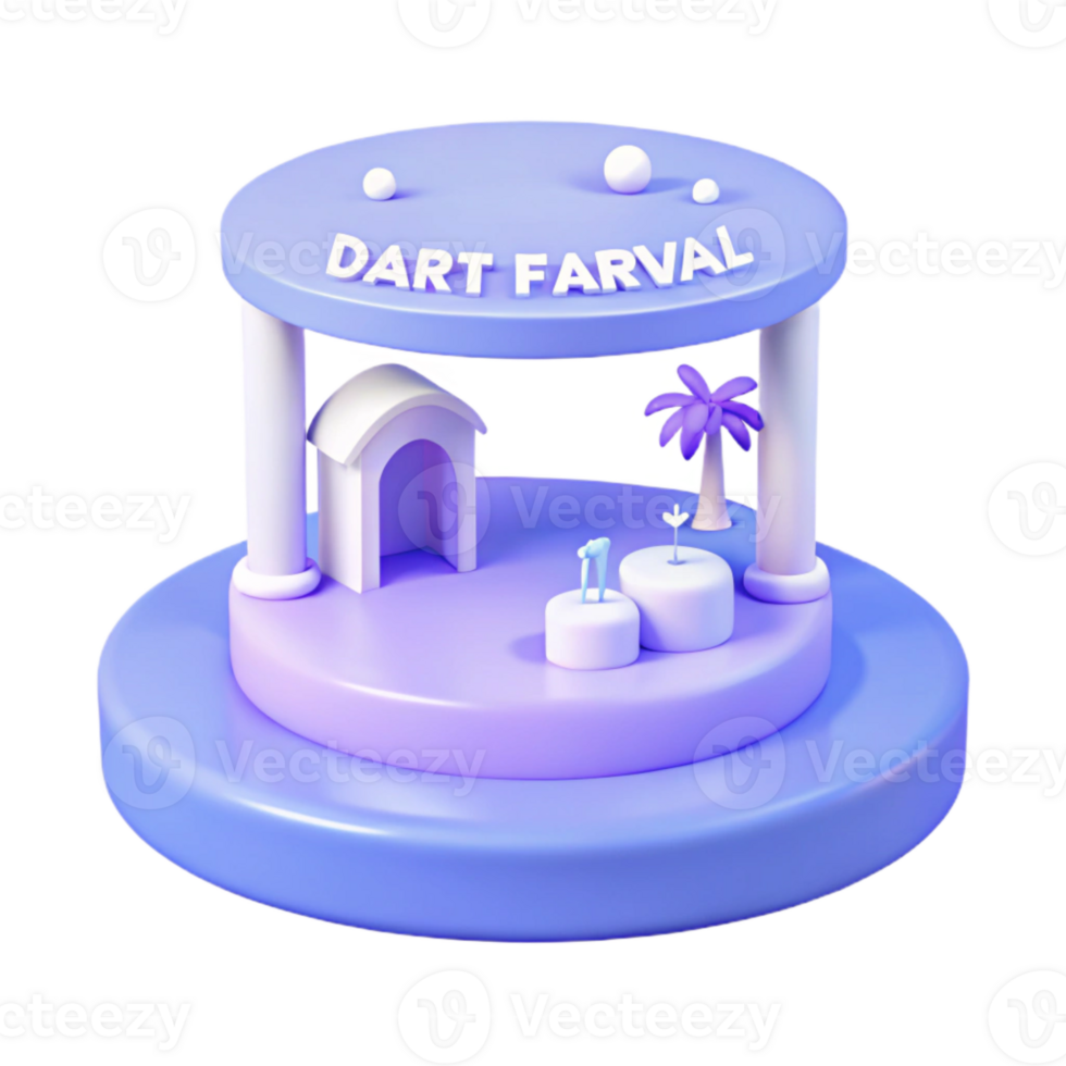 3D Rendered Scene with a Dog House, Palm Tree, and Pillars png