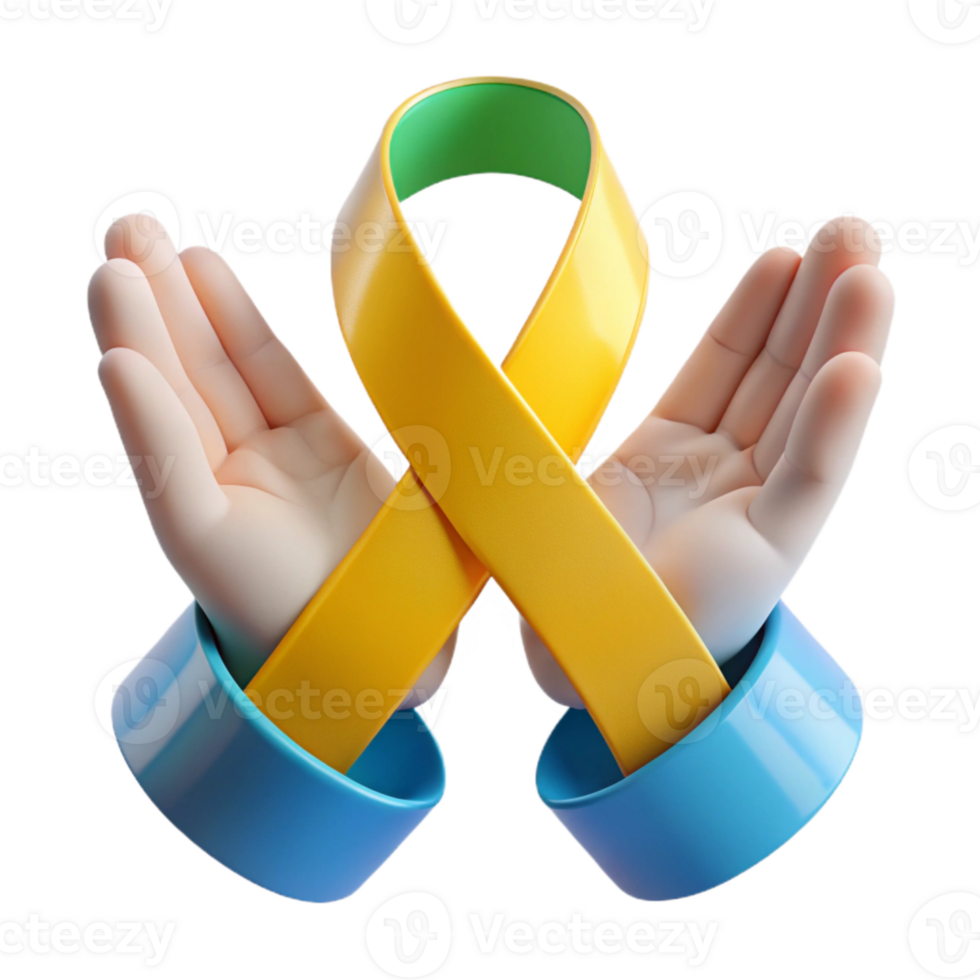 Support and Hope Two Hands Holding a Yellow Ribbon png