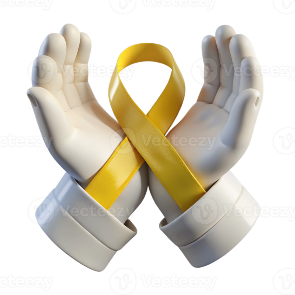 Hands Holding Yellow Ribbon Symbol of Support and Hope png
