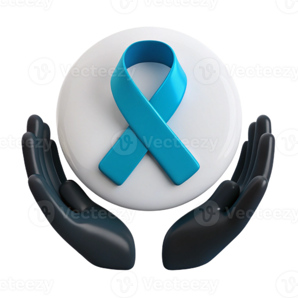 Blue Ribbon Symbol of Support Held by Caring Hands png