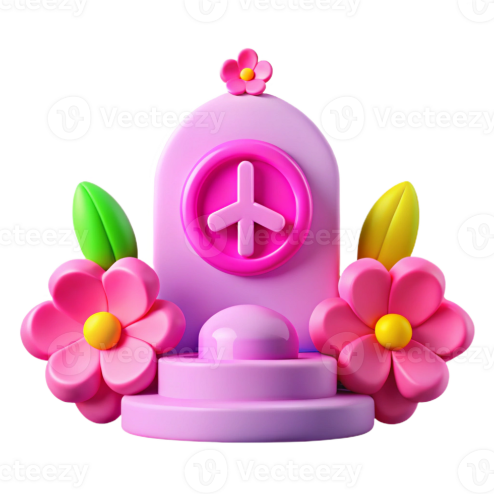 3D Render of a Peace Sign with Flowers png