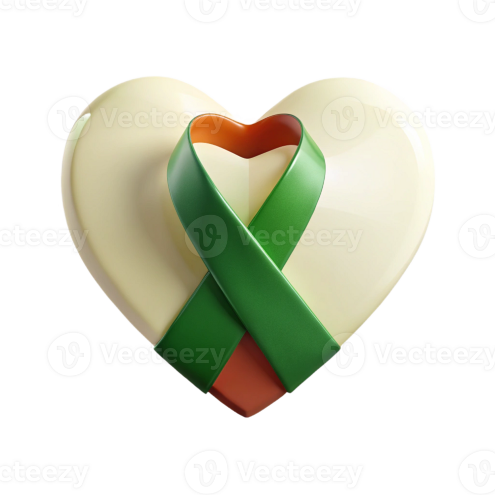 Green and Orange Ribbon Wrapped Around a Heart png