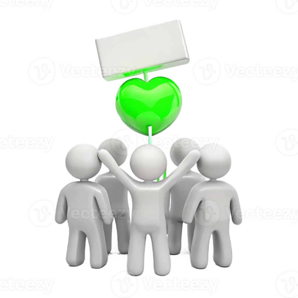 Group of People Celebrating with Green Heart and Blank Sign png
