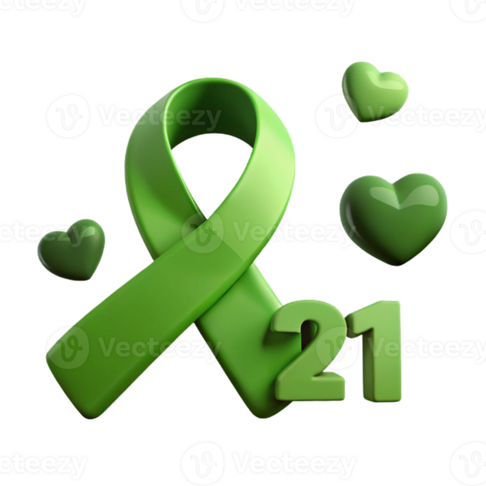 Green Ribbon and Hearts with the Number 21 png