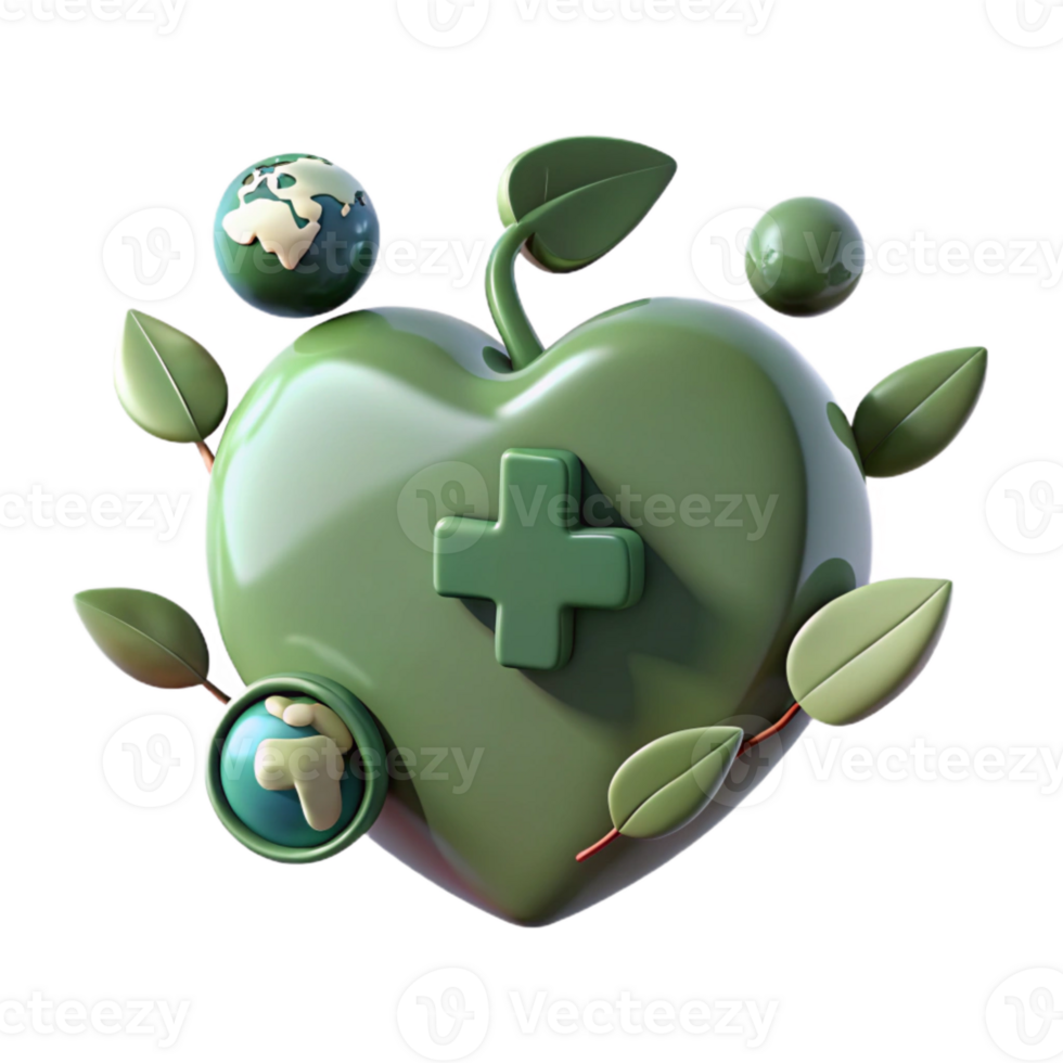 Green Heart with Plus Sign and Earth Globes png