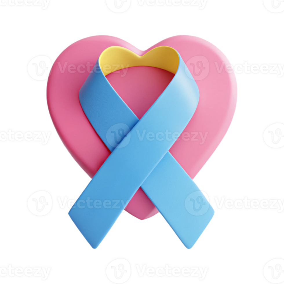 Blue Ribbon Wrapped Around Pink Heart 3D Render png