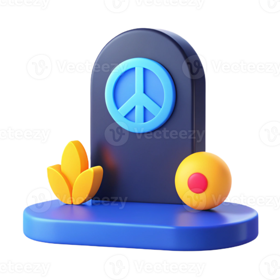 3D Peace Sign, Blue, Yellow, and Red, Symbolic Representation of Harmony and Non-Violence png