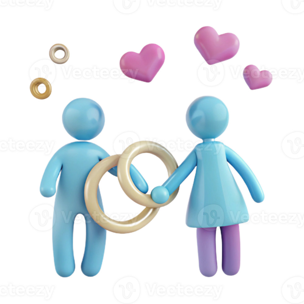 Couple Holding Rings Surrounded by Hearts png