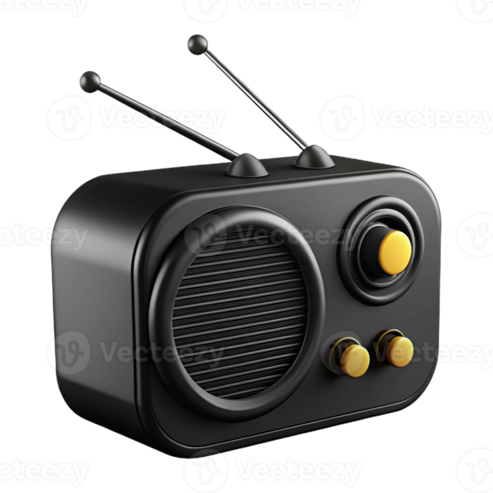 Retro Black Radio with Golden Buttons png
