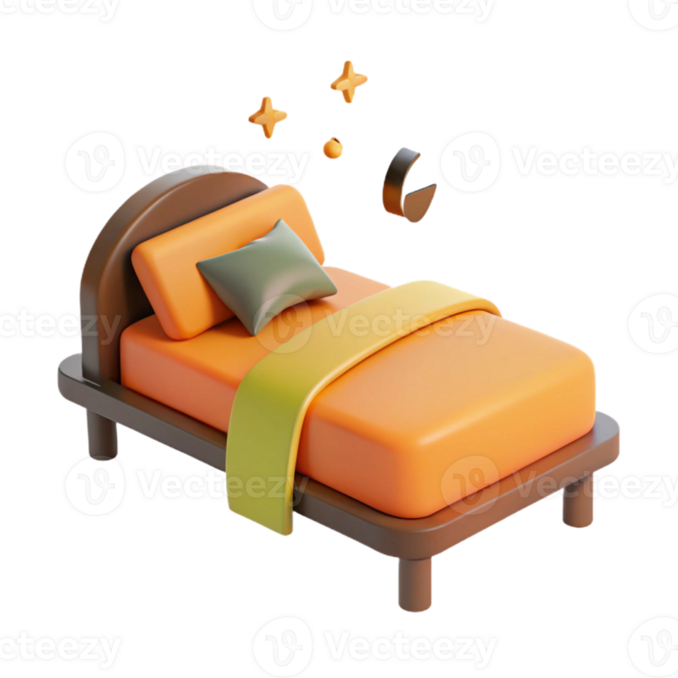 3D Render of a Bed with a Pillow and Blanket png