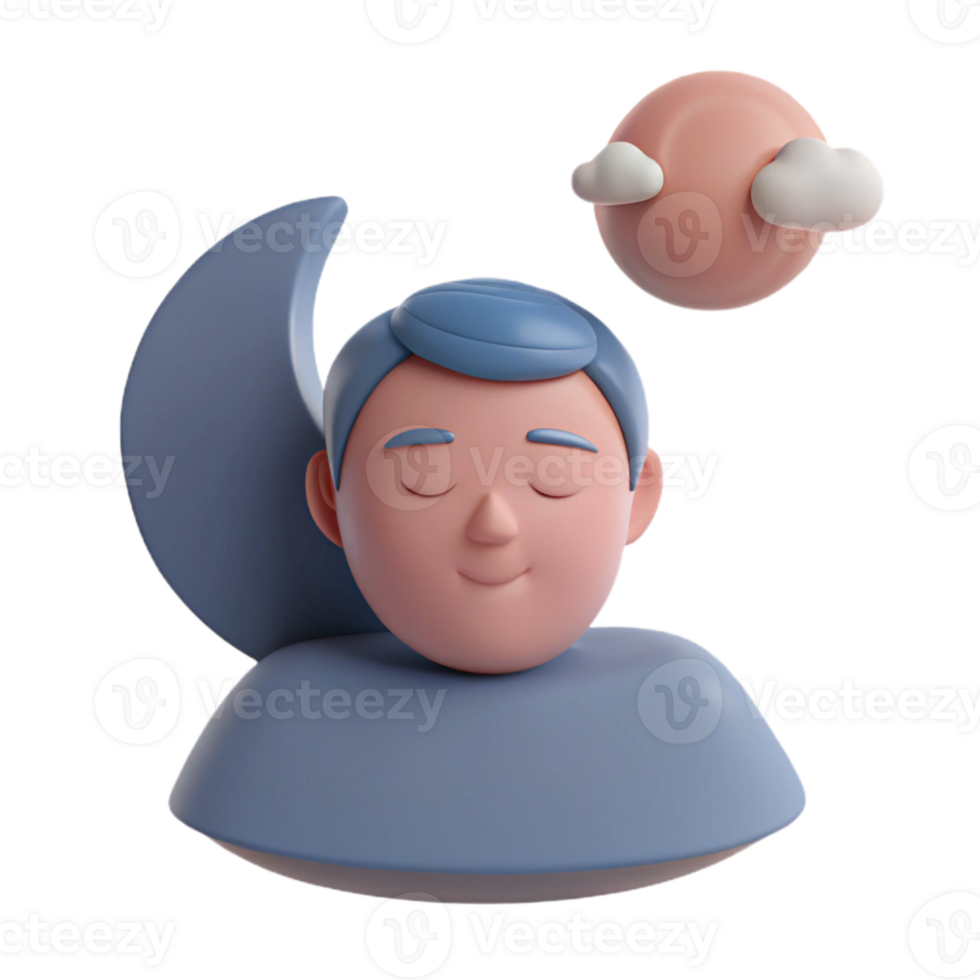 3D Rendered Character Sleeping Under a Crescent Moon and Clouds png