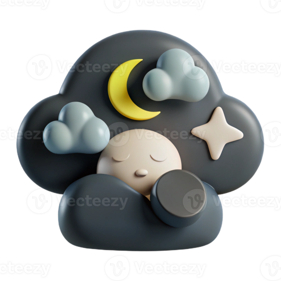Sleeping Cloud with Moon and Stars - 3D Illustration png