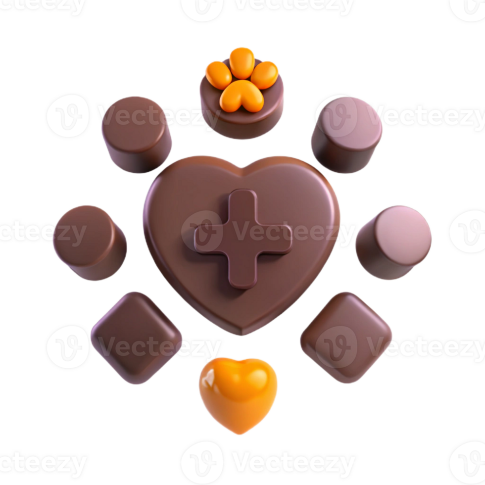 Chocolate Heart with Plus Symbol and Paw Print png