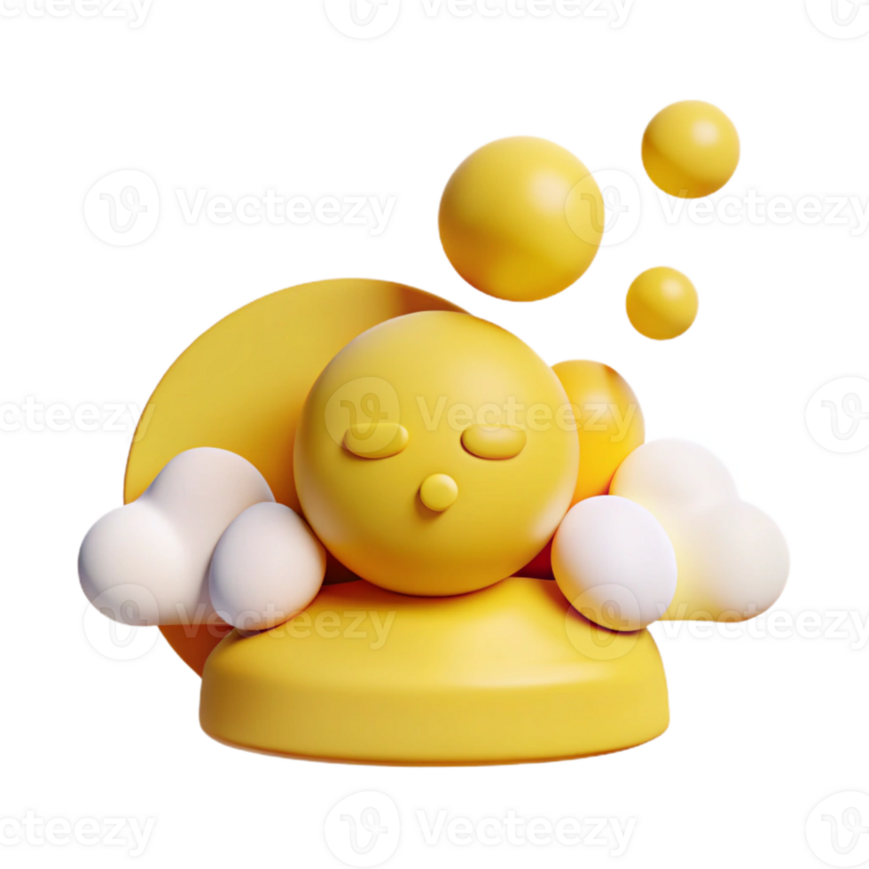 3D Rendered Cute Yellow Character with Clouds and Bubbles png