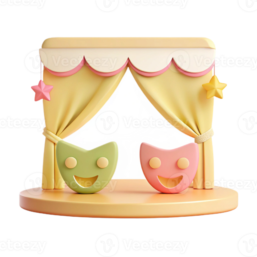 Smiling Playful 3D Masks on Stage png