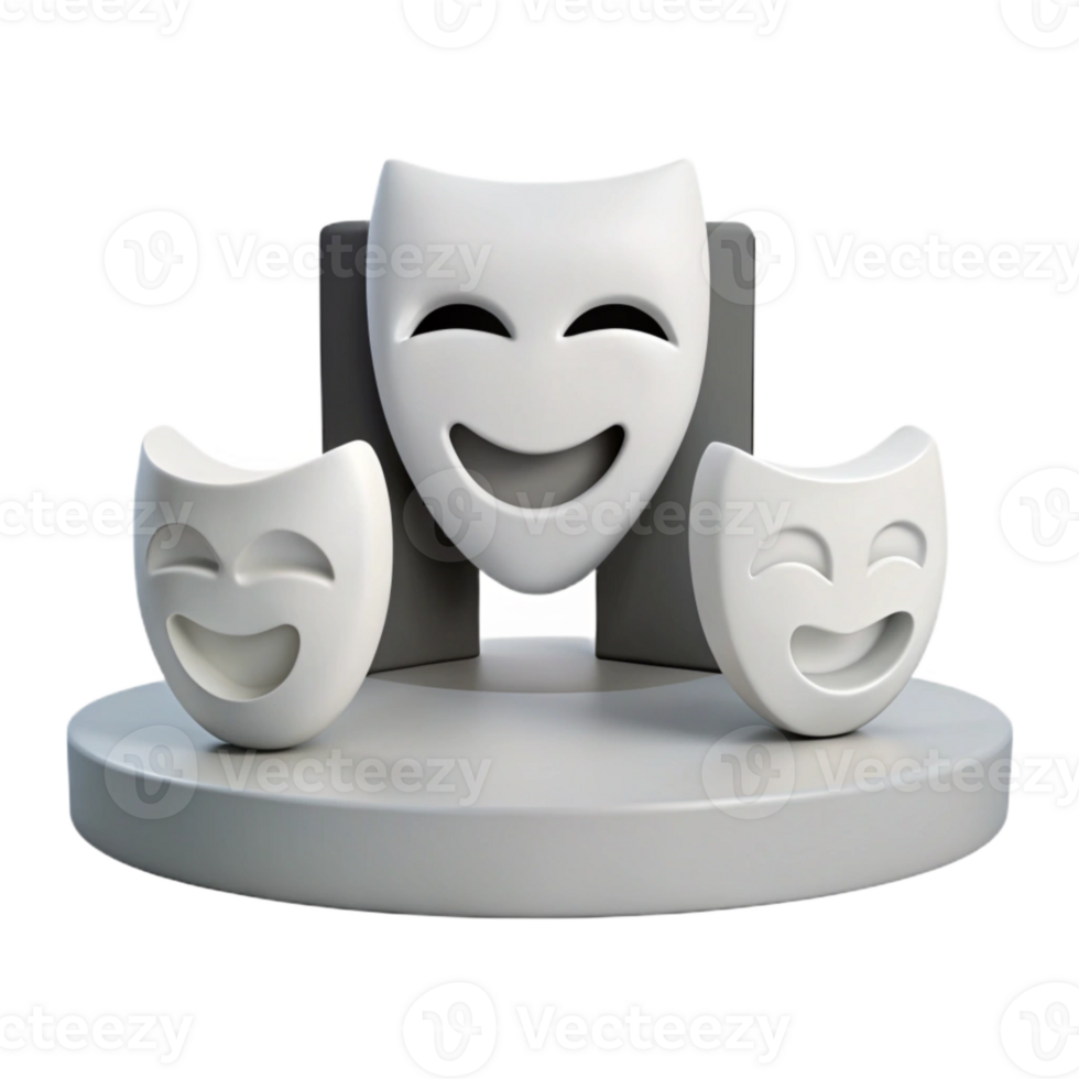 Three Smiling Masks on Stage png