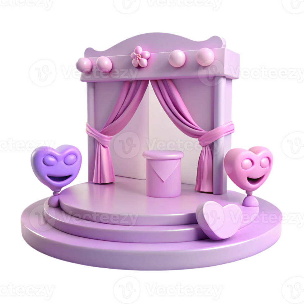3D Render of Pink Stage with Smiling Hearts png