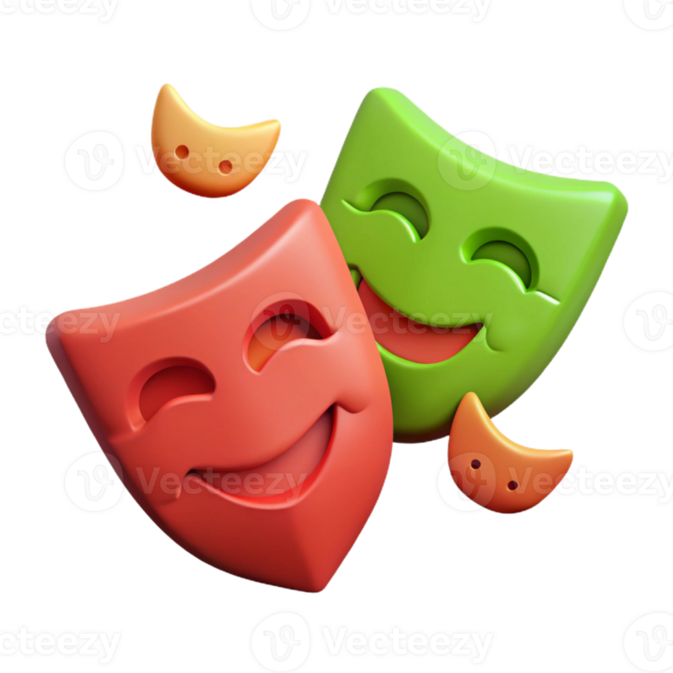 Smiling Playful Theater Masks 3D Render png
