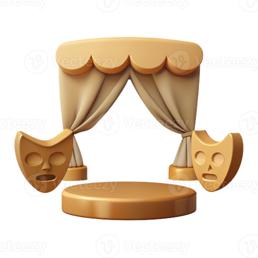 3D Render of a Stage with Curtains and Masks png