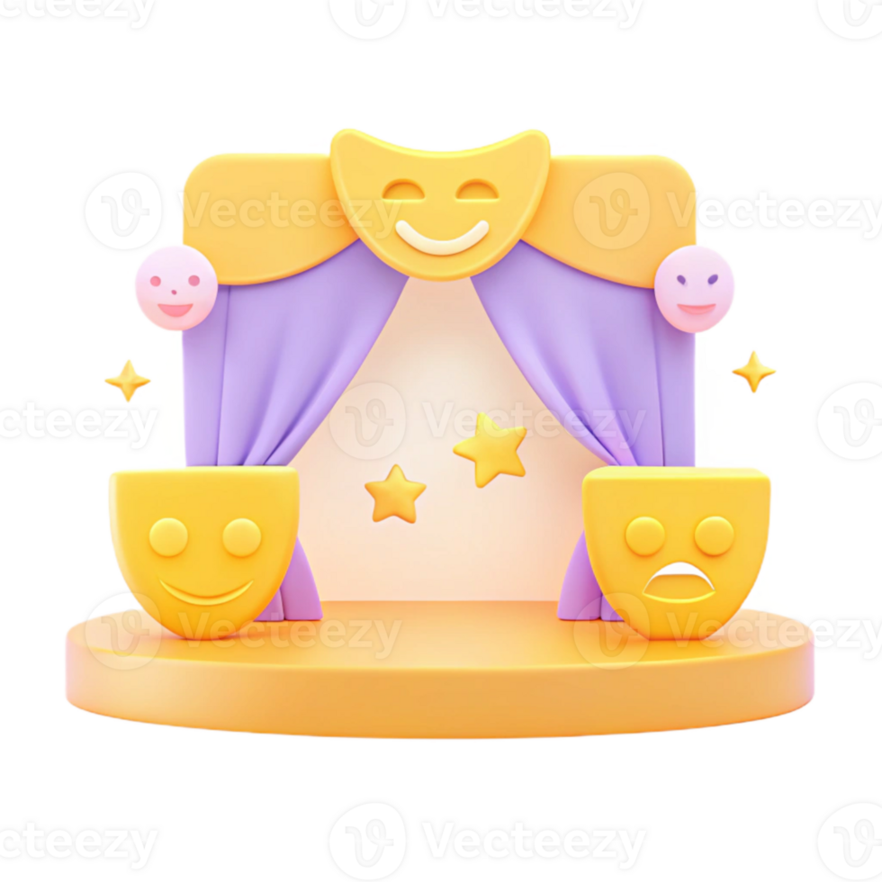 3D Stage with Theater Masks and Curtains png