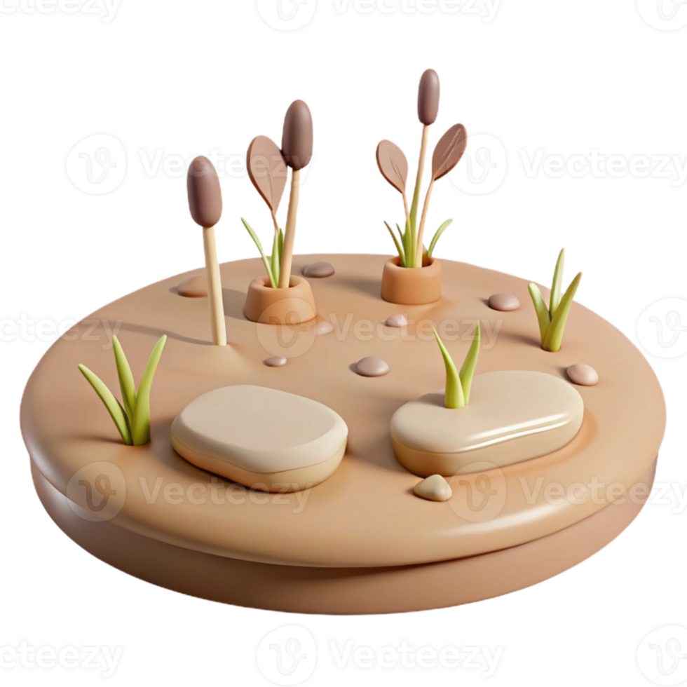 3D Render of a Small Patch of Grass with Rocks and Buds png