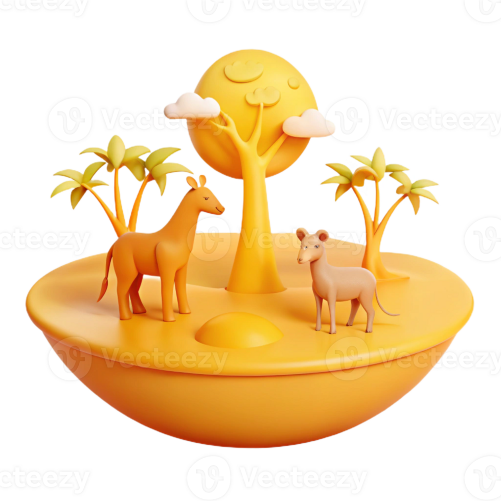 3D Rendered Illustration of Two Animals on an Island png