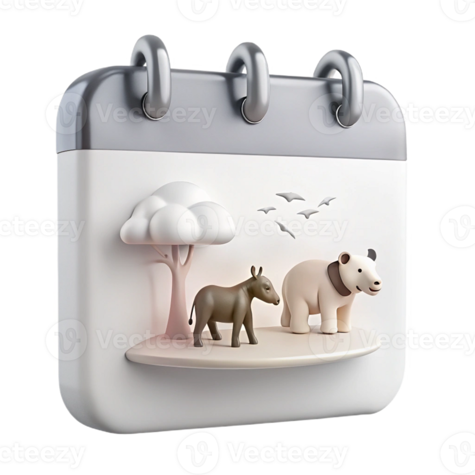 Calendar Icon with Animal Figures in a Nature Scene png