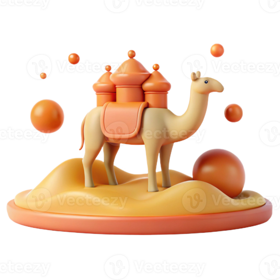 3D Rendered Camel Carrying Pots in Desert Scene png