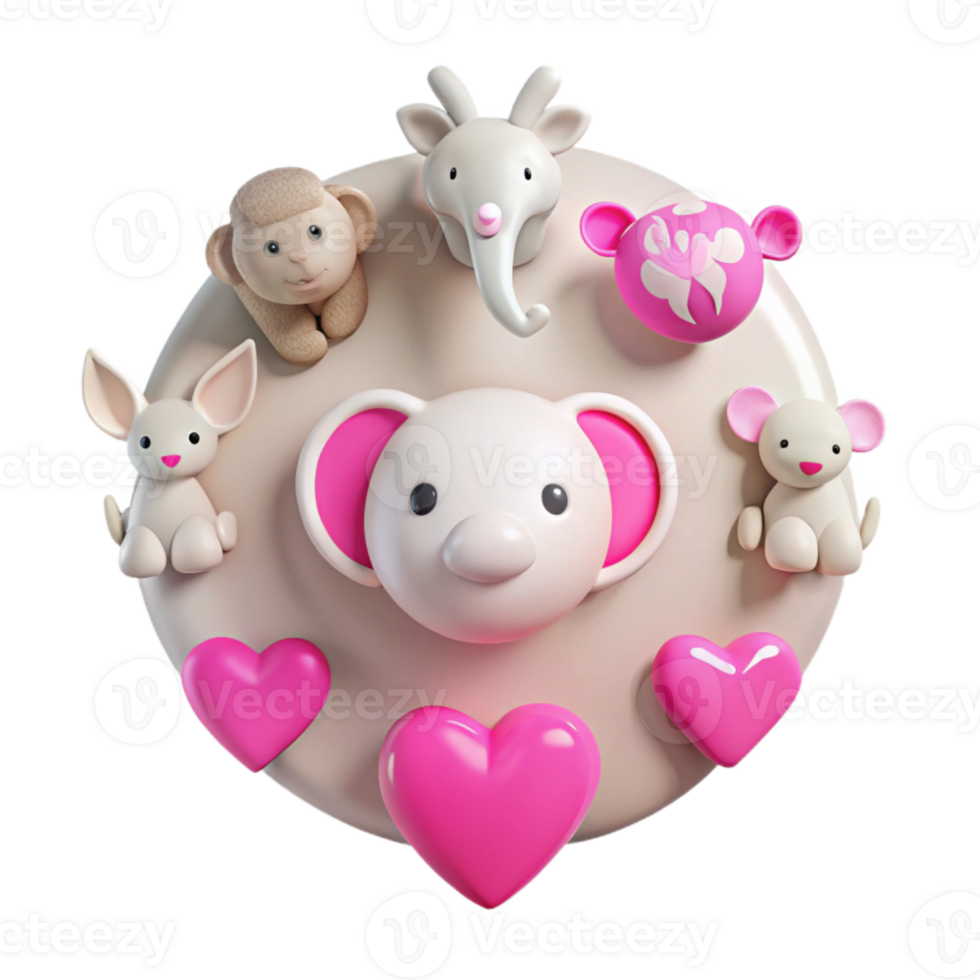 Cute Cartoon Animal Icons with Hearts png