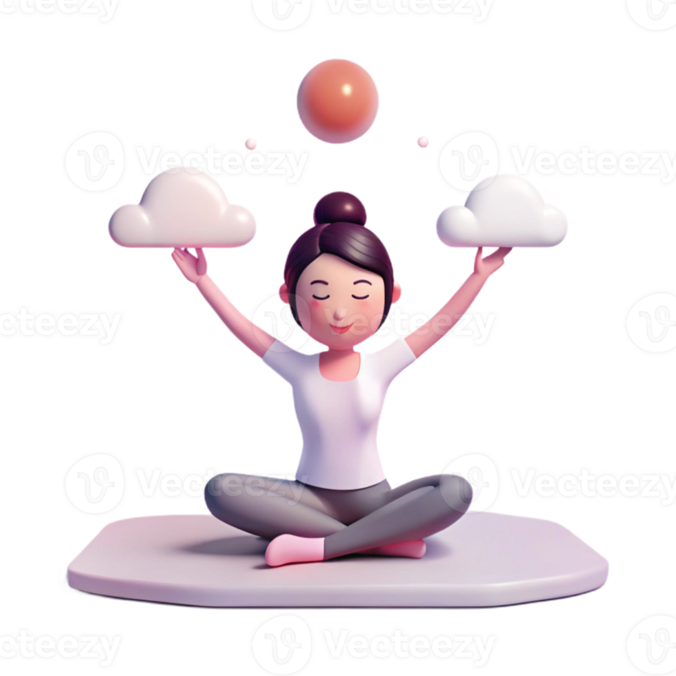 Peaceful Meditation Woman Finding Inner Harmony with Clouds and the Sun png