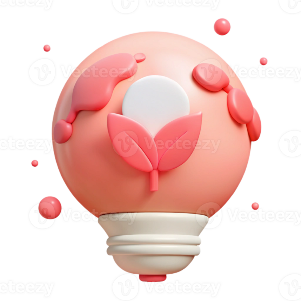 Pink Lightbulb with Green Leaves A Symbol of Sustainable Growth png
